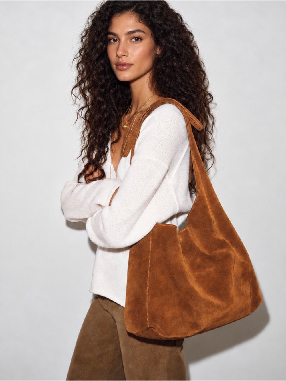 New w/ Tags Reformation Viittoria Medium Brown Caramel Suede Tote